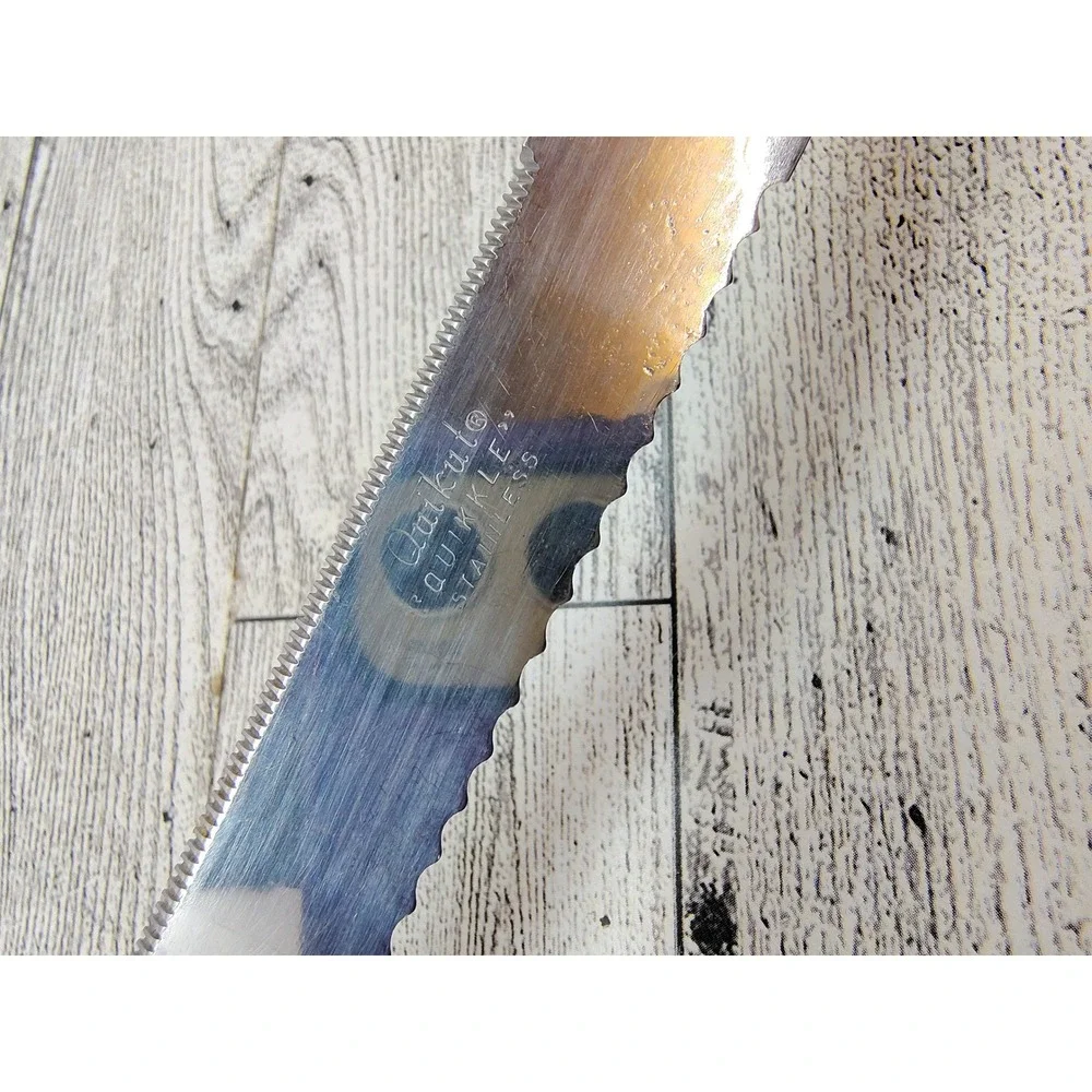 Vintage Quikut Quikkle Dual Serrated Edge Steak Knife Cream‎ Handle Retro MCM